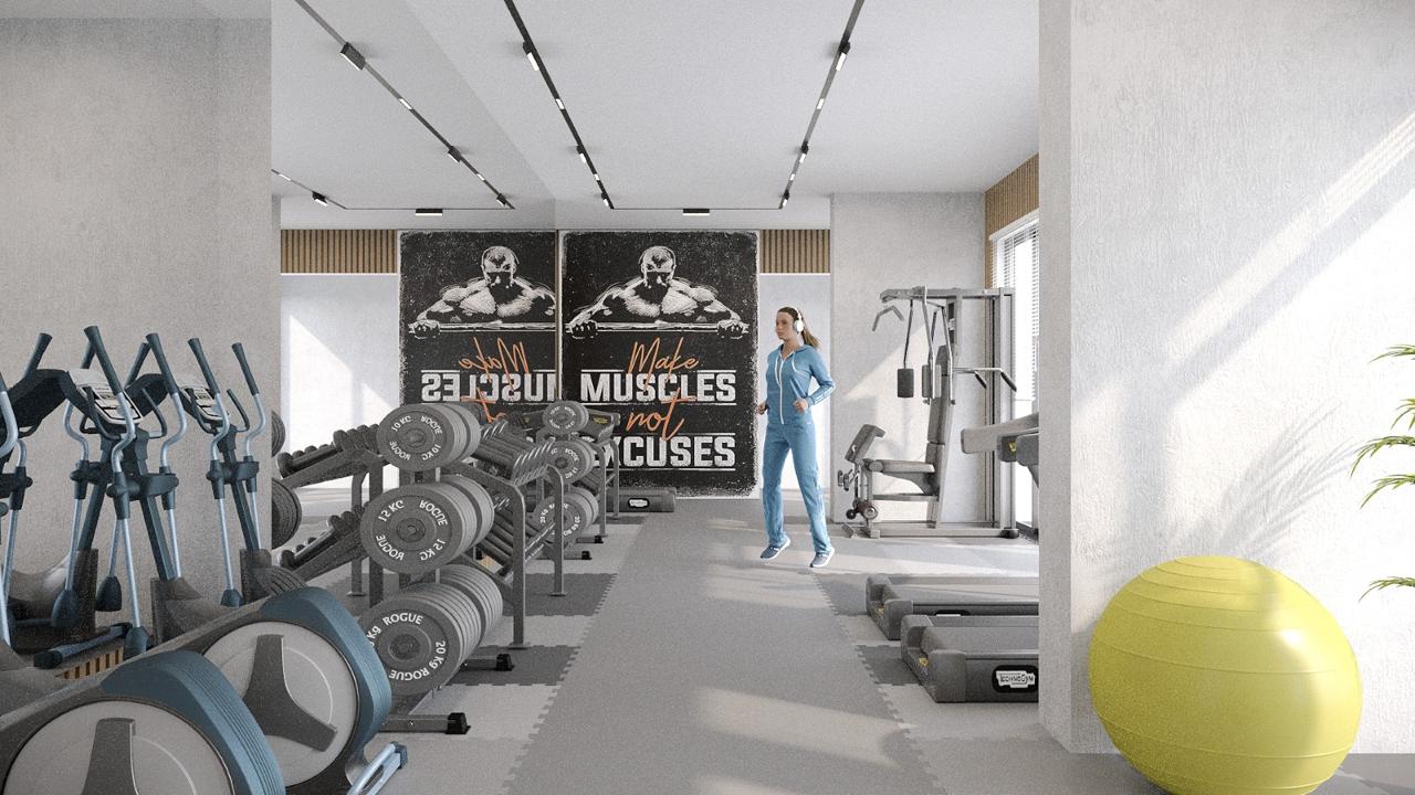 Fully-equipped community gymnasium at Mansarovar Residency