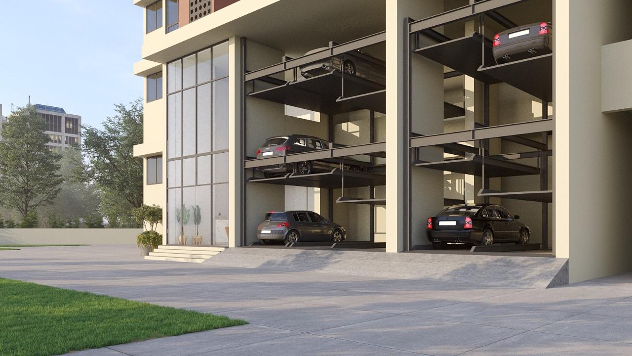 Multi-level mechanised car parking at Mansarovar Residency